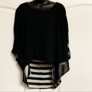 Minkpink Black White Stripe Scoop Neck Cocoon Shape Short Sleeve Tunic top S